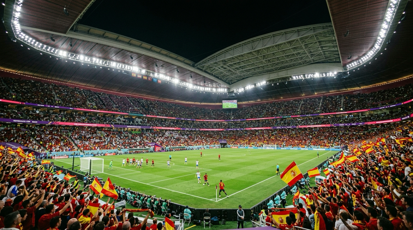 Fans celebrating inside Mercedes-Benz Stadium during a World Cup match